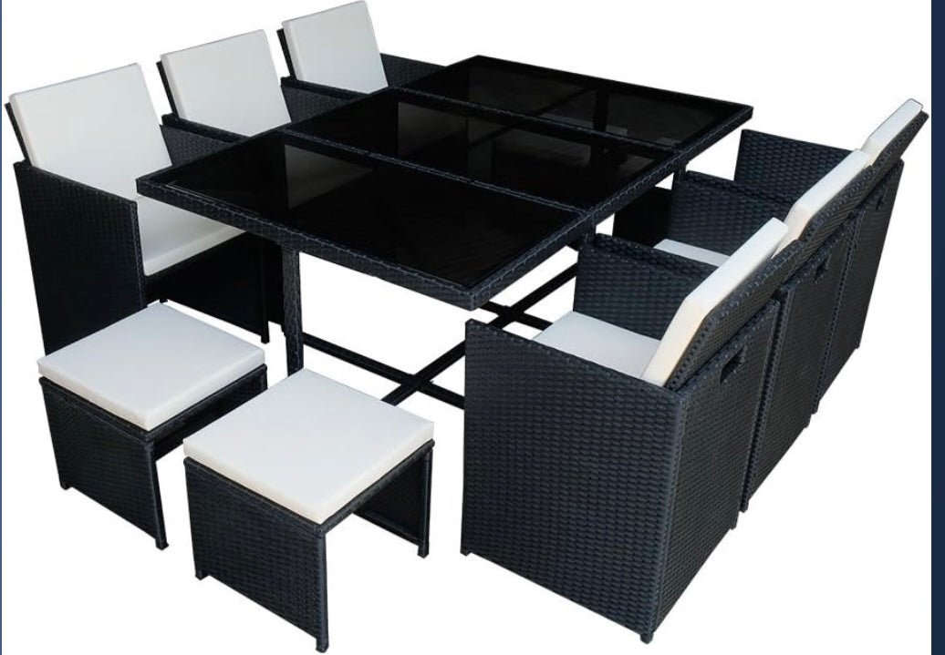 Santorini - Ensemble de Salle à Manger d’Extérieur 11 Pièces – Résine Tressée PE - 10 personnes